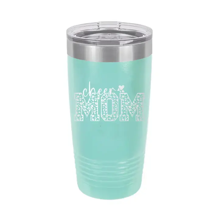 Cheer Mom Tumbler, Teal 20oz Insulated Cup, Cheerleading Mom Gift #TWB20-CHEERMOM23-TEAL