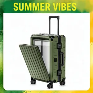 LUGGEX 21 Inch Zipperless Carry On Luggage with Spinner Wheels Aluminum Polycarbonate Hard Shell Front Opening Suitcase TSA Cup Holder 38L Business Travel summervibes ZX-Pro fathersdaygift