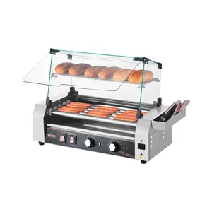 【Summervibes】VEVOR Hot Dog Roller, 12 Hot Dog 5 Rollers, Stainless Steel Sausage Grill Cooker, 750W Commercial Hot Dog Machine with Dual Temp Control, Cover, Side Storage Box, Removable Shelf & Oil Drip Tray