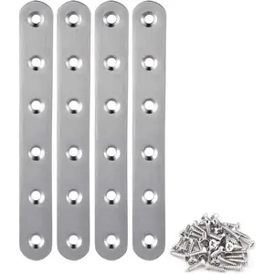 4 Pieces Stainless Steel Straight Brace (6.1 x 0.7 inch, 156 x 18 mm) Flat Straight Braces Brackets with 24 Pieces Screws Included