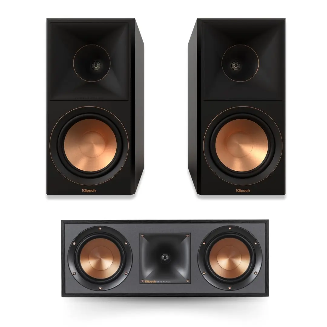 Klipsch Reference Premiere RP-600M II Aluminium Bookshelf Speakers (Ebony, Pair) Bundles with R-52C Center Channel Home Speaker (Black, 1) - Dual 5.25" Spun-Copper IMG Woofers, Tweeter Design, Ideal for Home Cinema, Music Setup, Watch Party Spaces, 90X90