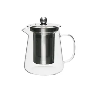 Modern Triangular Borosilicate Glass Teapot Coffee Pot 18oz 25oz | Minimalist Clear Aesthetic Kettle with Infuser | Heat Resistant, Non-Drip Spout, Ergonomic Handle | TikTok Home & Kitchen Finds