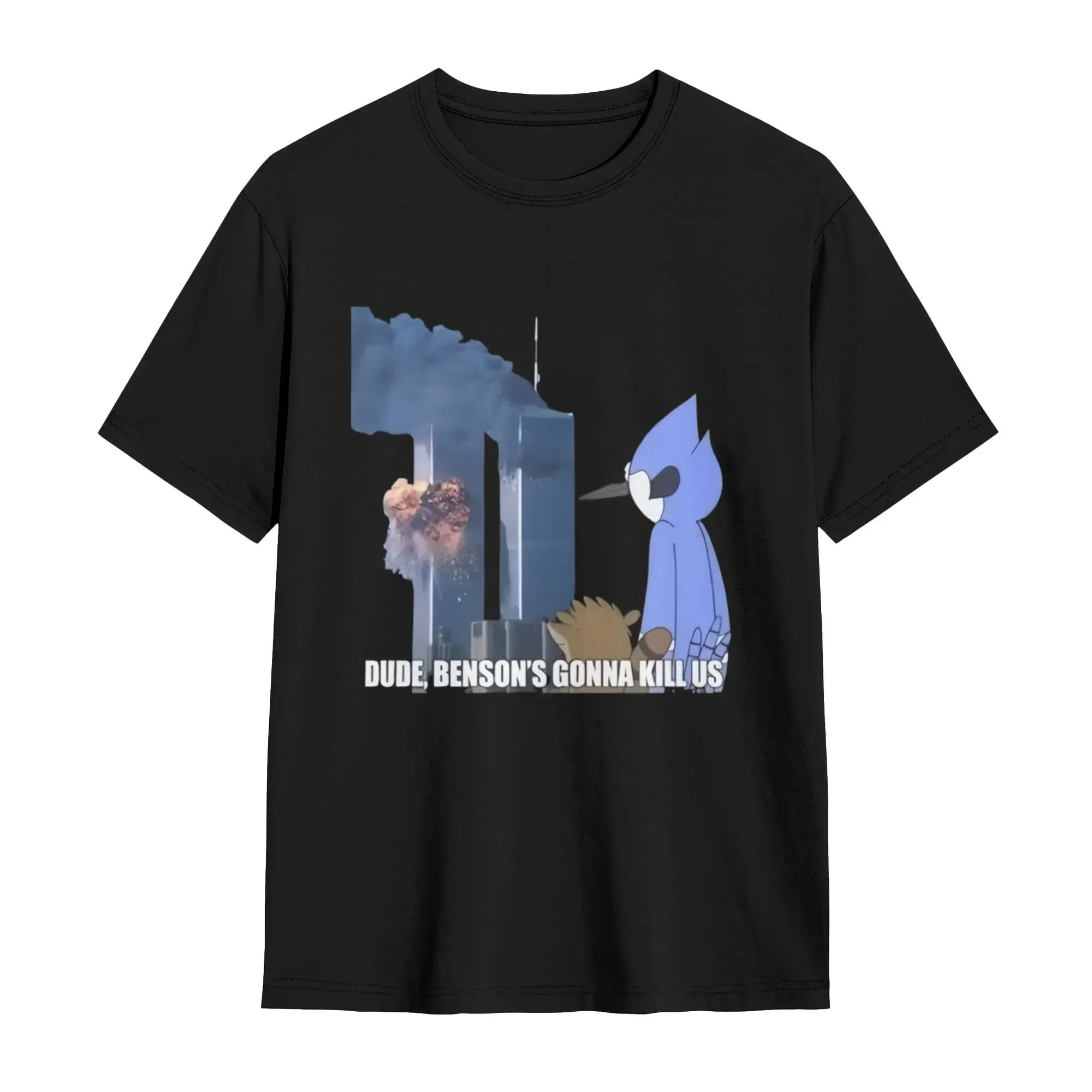 Regular Show Graphic T-Shirt, "Dude Benson's Gonna Kill Us" Funny Meme, Vintage Casual Fit 100% Cotton Short Sleeve Apparel, Shortsleeve, Round Neck, Top, Meme Shirts Funny, Vintage T Shirts