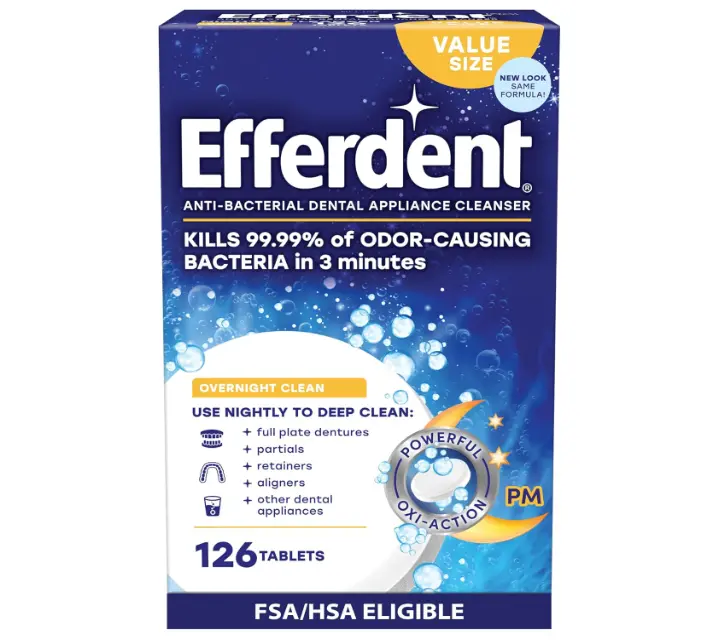 Efferdent Retainer Cleaning Supplements , Denture Cleaning Supplements for Dental Appliances, Overnight Whitening, 126 Count