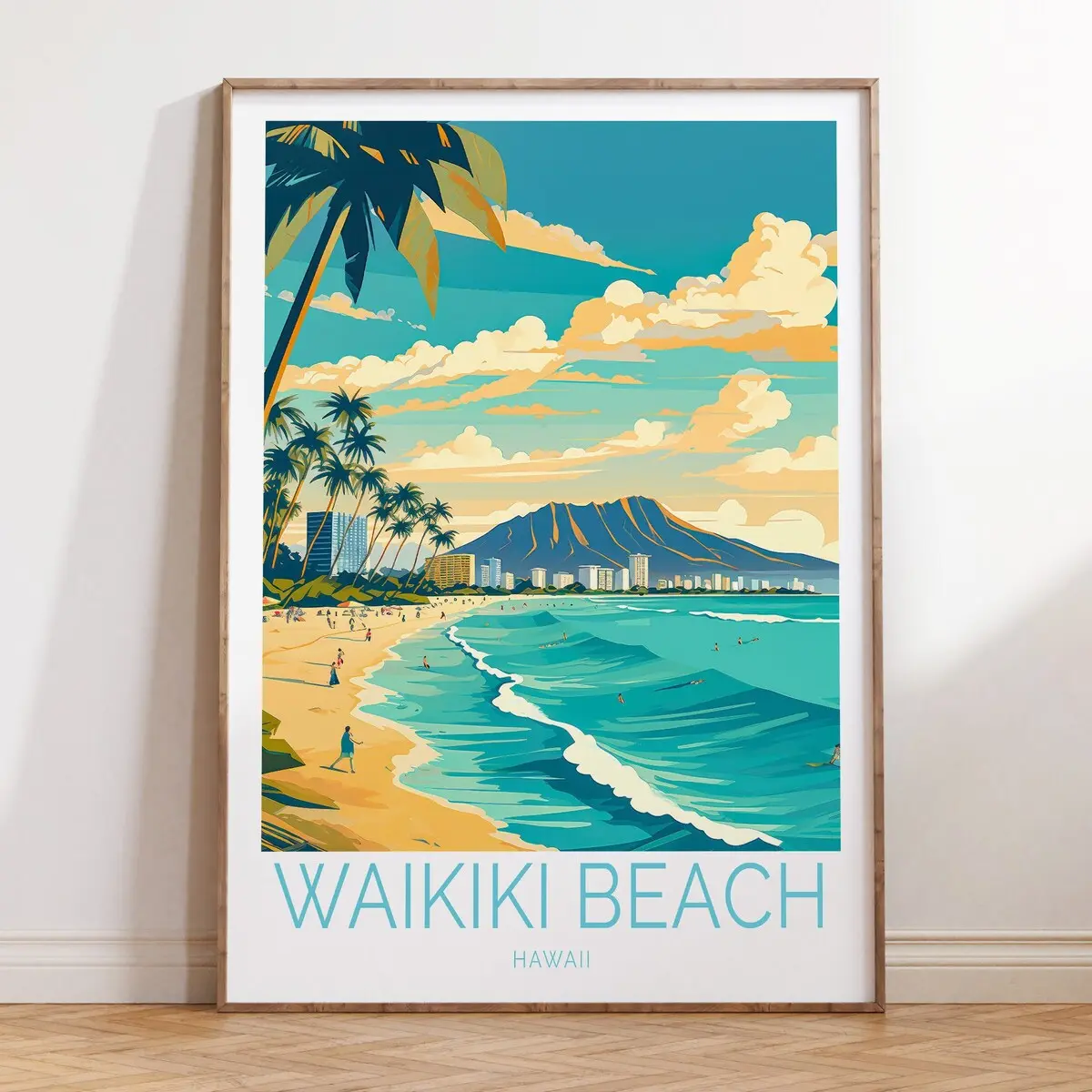 Airbnb Coastal Travel Poster, Hawaii Coastal Travel Wall Art, Hawaii Waikiki Beach Coastal Travel Poster, Waikiki Hawaii Trail Wall Art, Room Decor, Unframed