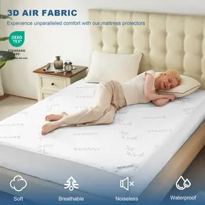 【BEDLORE】Bamboo Leaf Pattern Waterproof Fitted Sheet, Soft & Breathable Non-Slip Bed Sheet with Deep Pockets, Ideal for Bedroom & Home Use