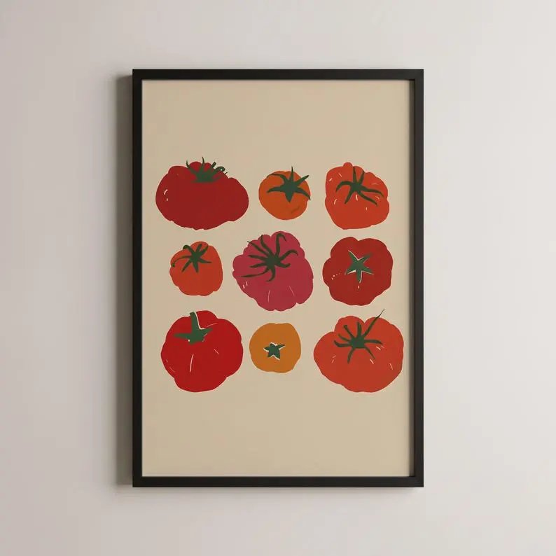 Vintage Tomato Watercolor Art Print, Rustic Kitchen Decor