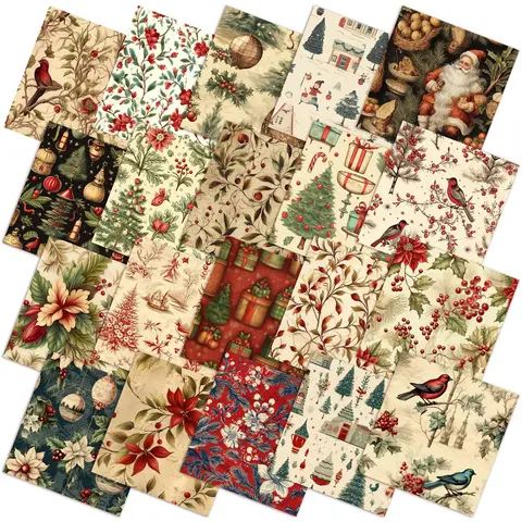 Vintage Printed Polyester Christmas Quilt Patches - Santa, Cardinal, Snowflake Patterns, Soft Polyester Sewing Supplies for Beginner Crafters, Ideal for DIY Rag Garland, Scrapbooks, Multicolor