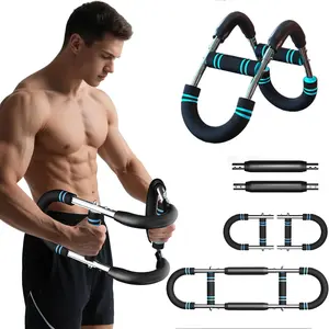 【NEW Version】2026 Pro Adjustable Arm&Chest Muscle Trainer for Men-Detachable Stainless Fitness Tool With Blue Grips, Ideal for Beginners and Enthusiasts, Black, Strength Training Accessory | Adjustable Resistance | Anti-Slip Grips, Home Workout Equipment