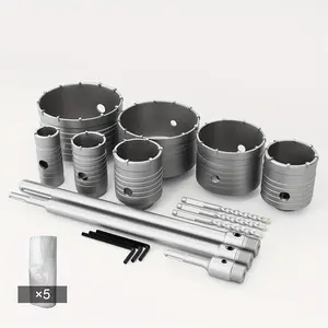 16 Pcs Concrete Hole Saw Set (30mm, 40mm, 50mm, 65mm, 80mm, 100mm, 115mm) with SDS Plus Shank Attachment Bar - Ideal for Concrete, Cement, Brick, Stone, and Walls (5 dust bags)-Hot 2024