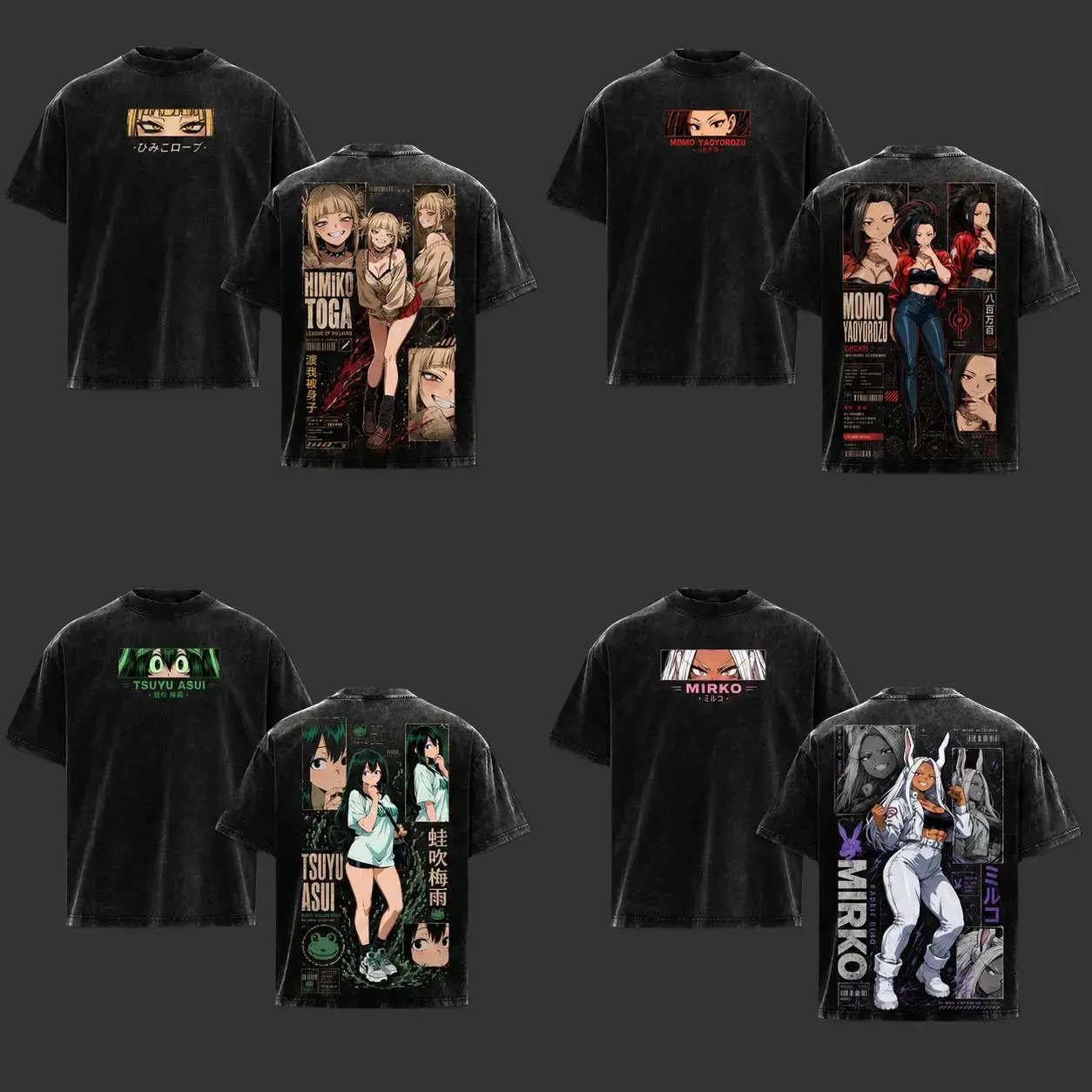 My Hero Academia Girls Collection Vintage Washed Oversized T-Shirt, Unisex Heavyweight Cotton Manga Graphic Tee