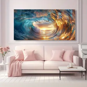 Canvas Wall Art Sunset Ocean Wave Modern Abstract Painting  Framed Picture Living Room Bedroom Office Home Decoration High Quality Print on Canvas