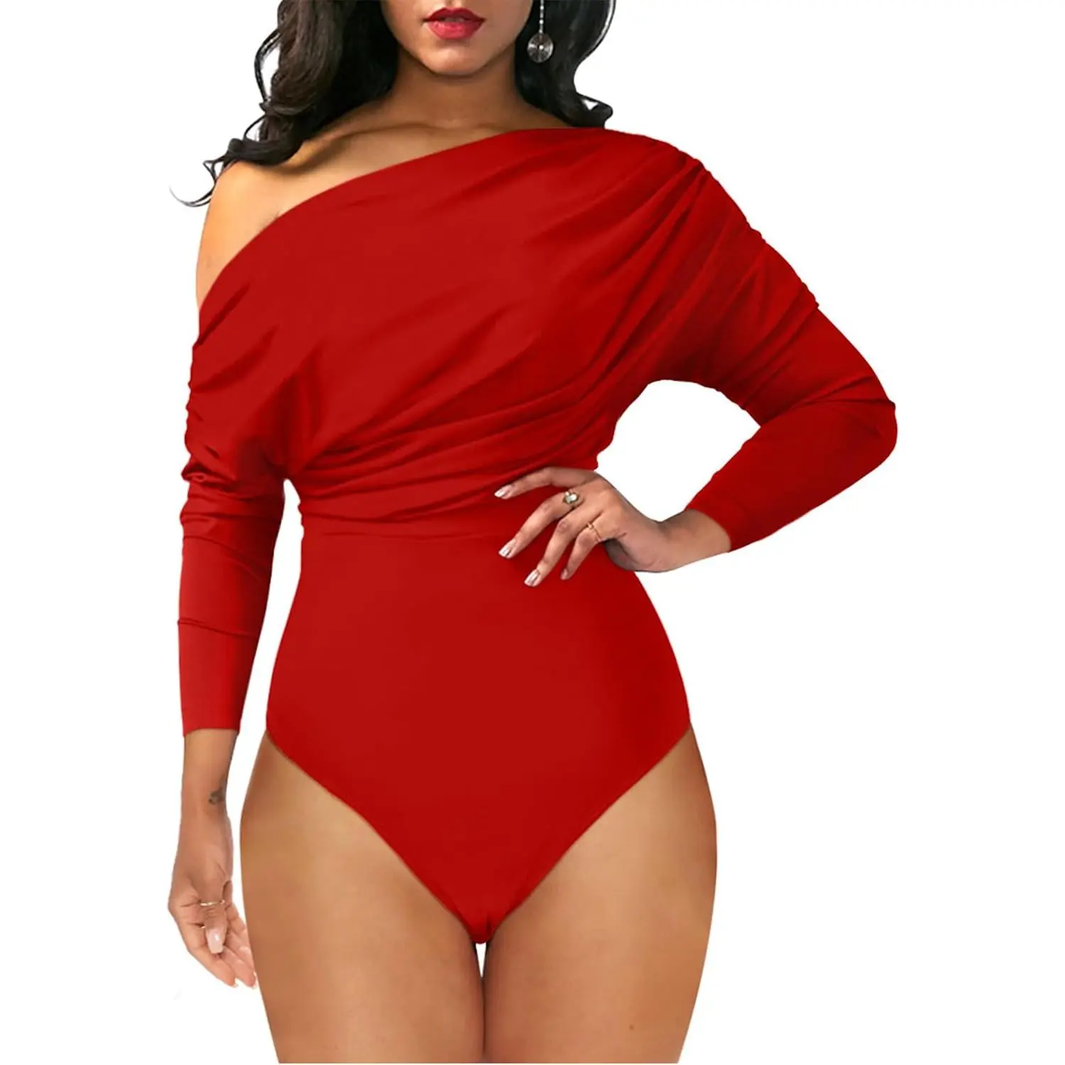 Women's Sexy Long Sleeve Off Shoulder Backless One Piece Bodysuit Top