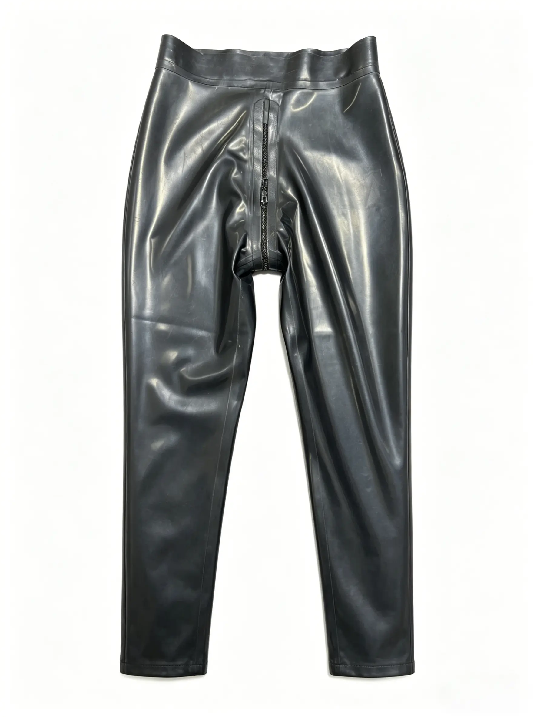 GREEFEI Women's Fitted Latex Trouser Bottom Piece - Shiny Black, High Waist, Front Zipper, Fashion Goth Alt Clubwear Rave Party Streetwear, Statement, Tight Pants, Style, Alt Pants, Long Pants