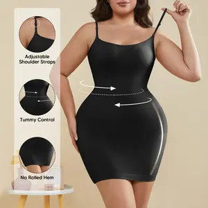 Suprenx Plus Size Seamless Shapewear Slip Dress | Curvy Tummy Control & Back Smoothing Body Shaper | Adjustable Strap Open-Bust Dress for All Figures | Anti-Roll Comfort Foundation