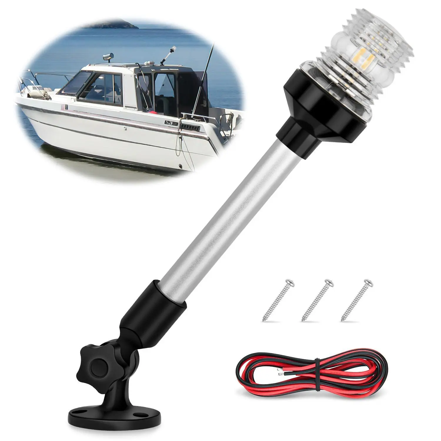 Nilight Marine Boat Stern Light 12Inch White Fold Down Anchor Lights 12V 24V Waterproof 360° Lighting Navigation Lamp for Fishing Sailboat Yacht Pontoon Speedboat Dinghy