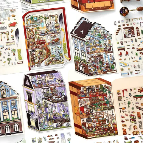 My Little Home Series #19 Scene Stickers sheet 4-Pack DIY Journaling Scrapbooking Craft Gift for Creative Projects diy cute sticker pack
