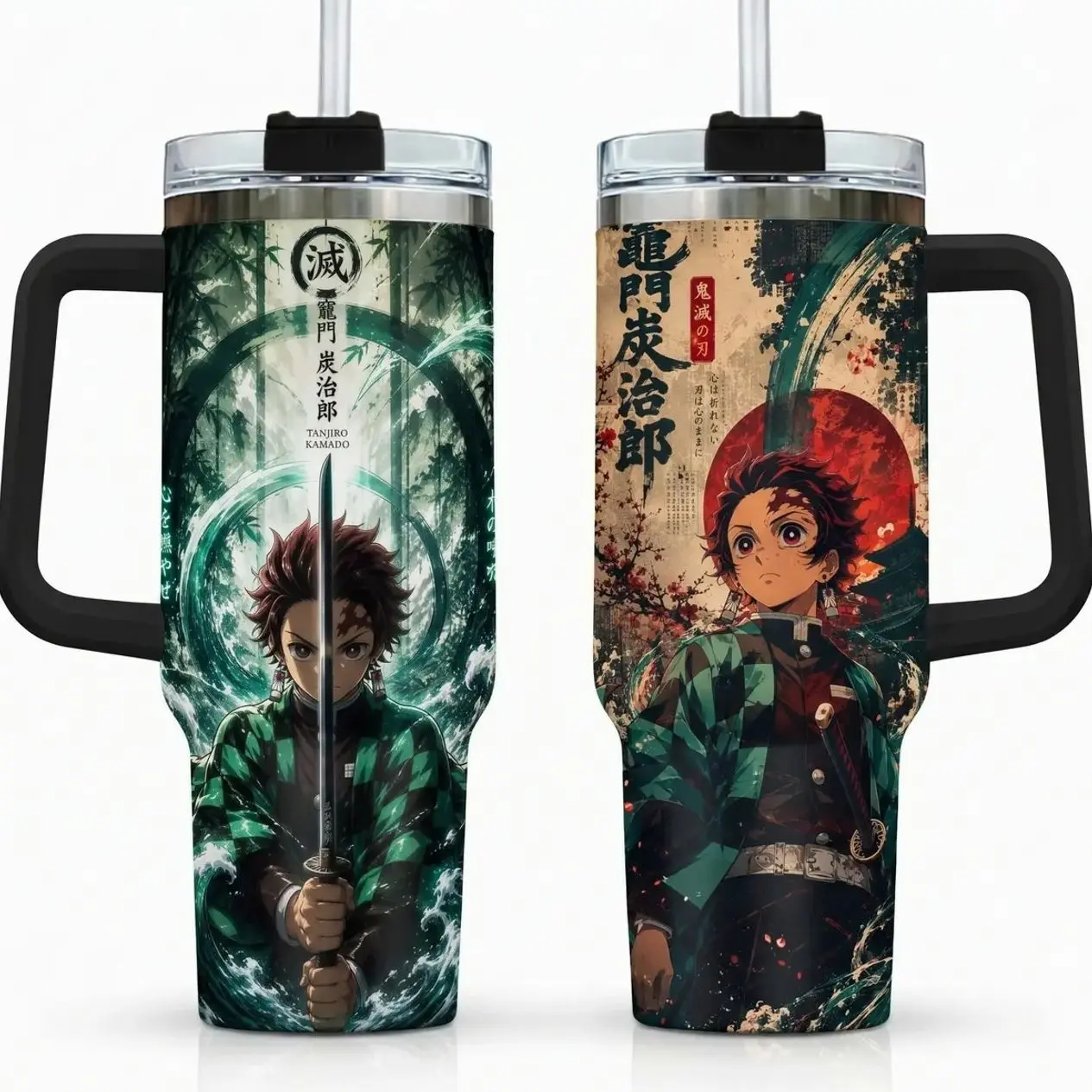 Tanjiro Kamado 40oz Tumbler With Handle, Demon Slayer Anime Inspired, Kimetsu No Yaiba Tumbler