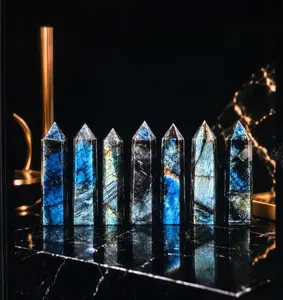 Natural Labradorite Single Point Tower - Third Eye Intuition, Reiki Meditation Desk Crystal Ornament Gift