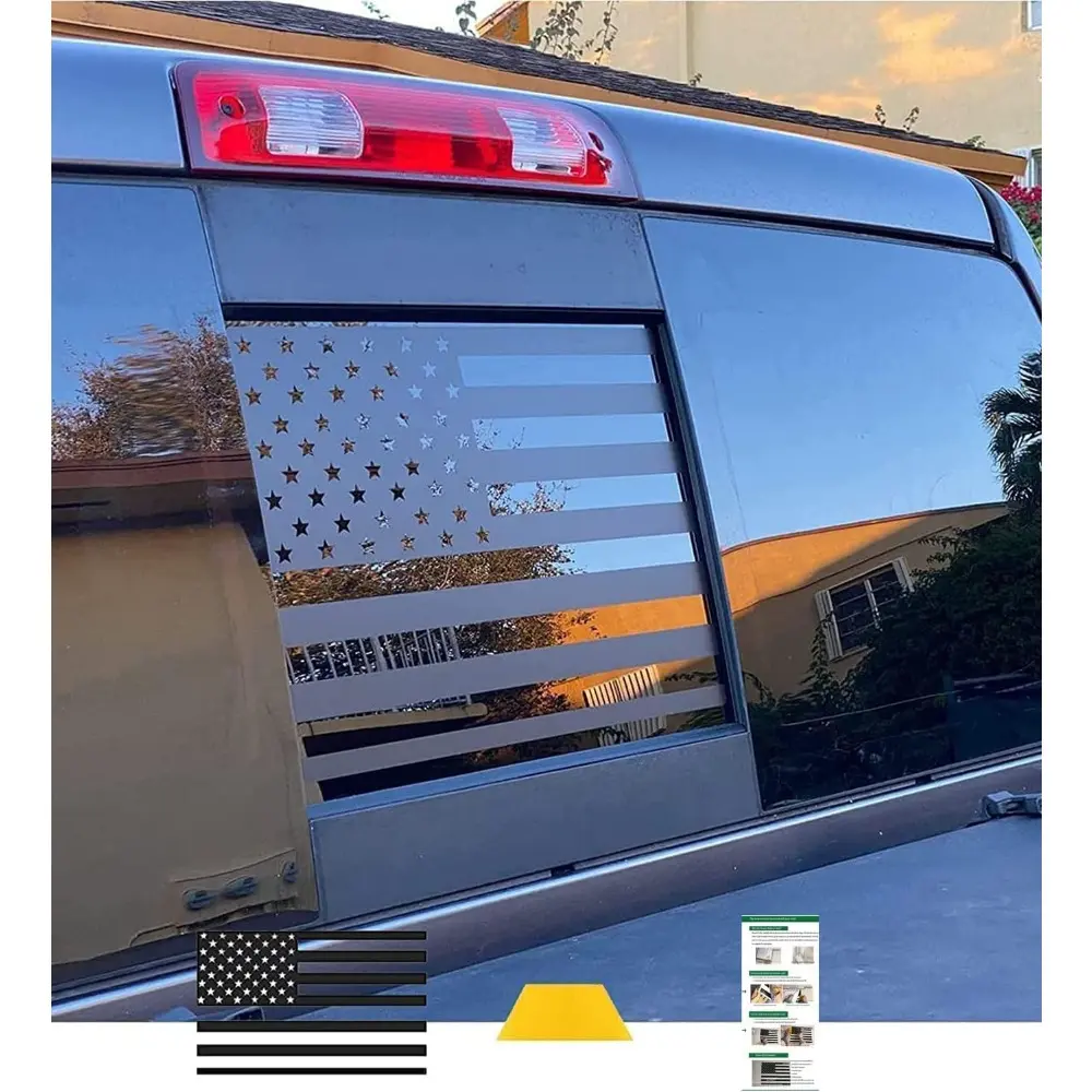 Matte Black American Flag Car Stickers Decals for Dodge Ram 2009-2024 Truck Back Middle Window