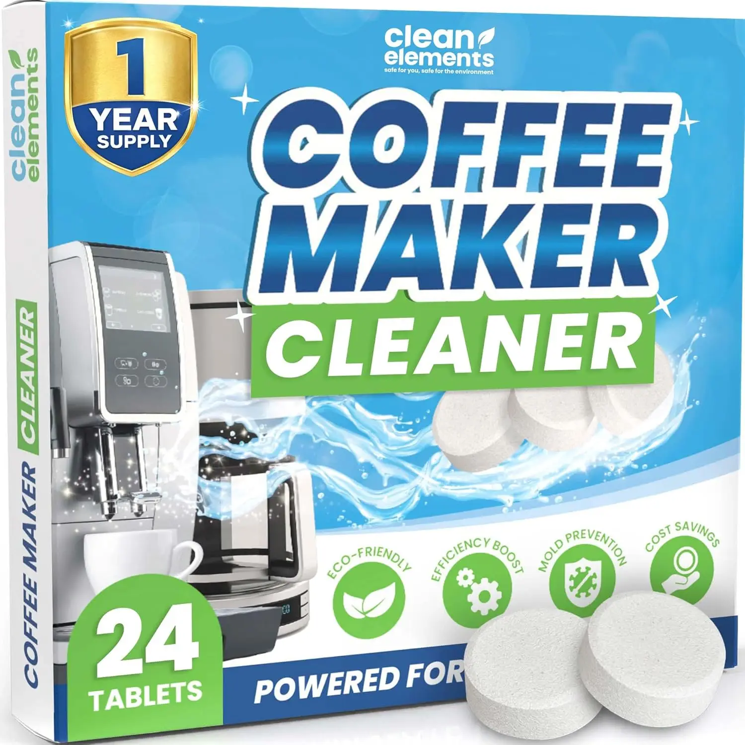 Coffee Maker Cleaner & Descaler Tablets – 24 Pack, Deep Cleaning for Coffee Pot & Coffe Machine, Compatible with Keurig, Nespresso, Miele, Ninja, Breville, DeLonghi, Espresso & Drip Machines