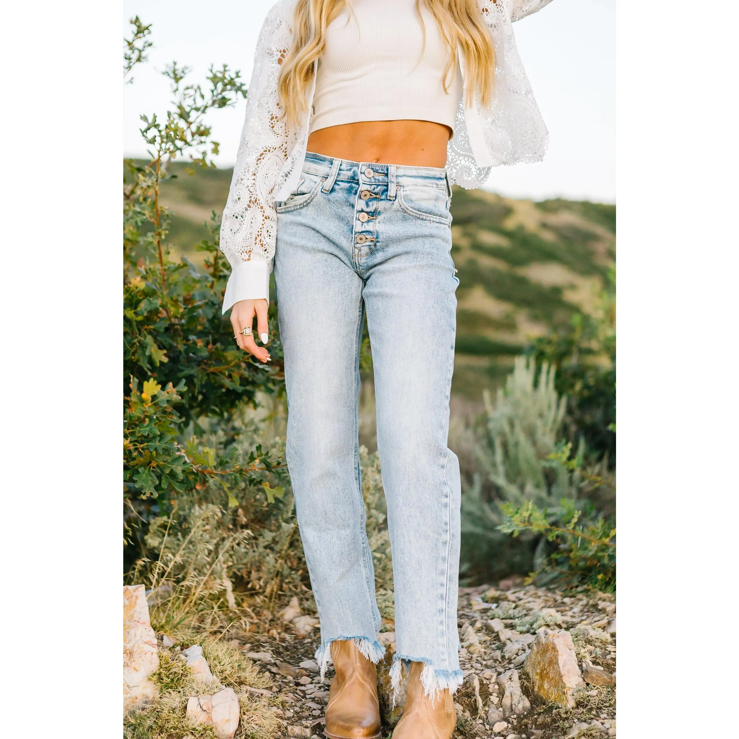 Dreamcatcher Frayed Slim Straight Jeans by Kancan