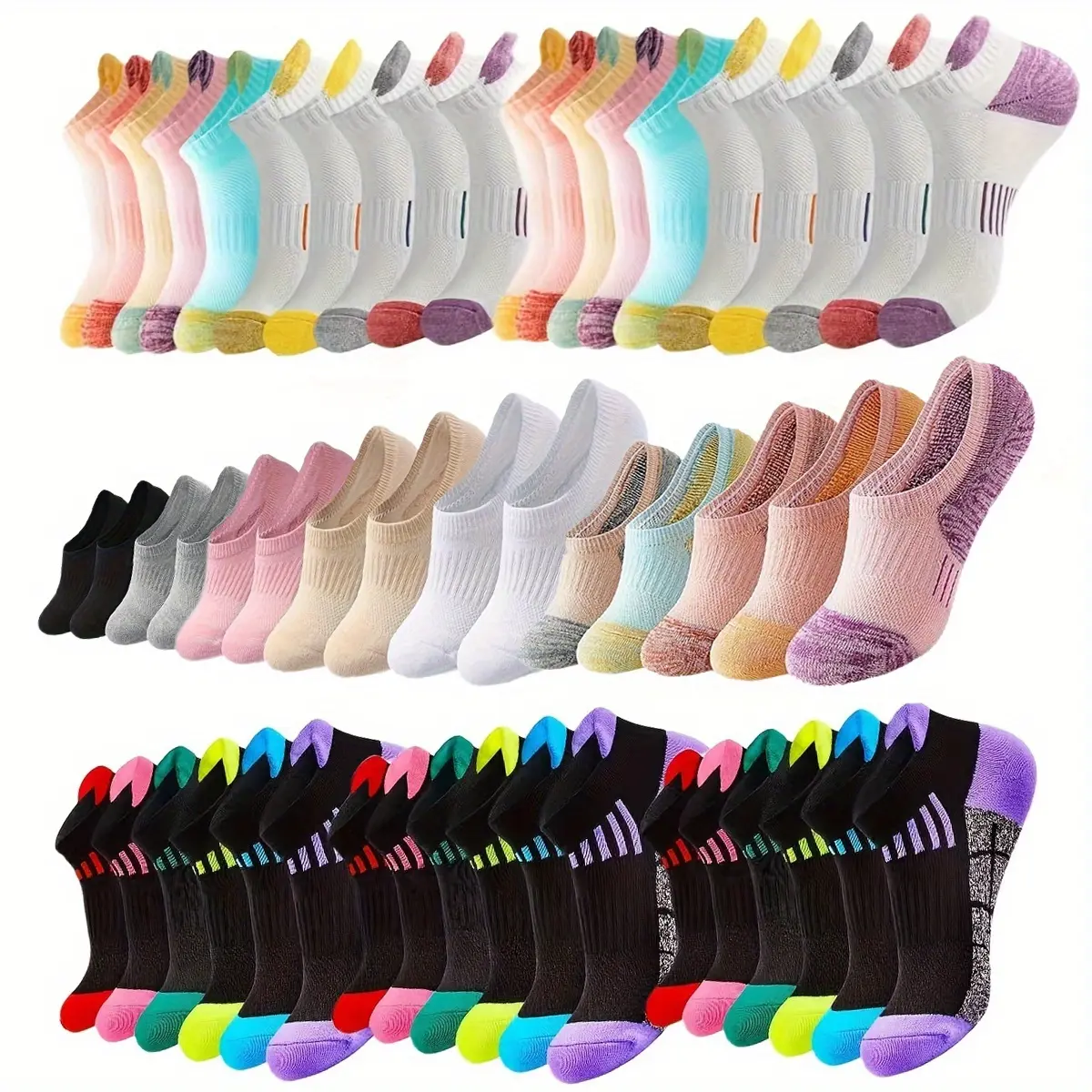Unisex Short Motorcycle Socks - 20-10-6 Pairs, Breathable, Moisture-Wicking Dry Wicking Sports Socks, Lightweight for Women's Riding, Daily Casual Wear, Dry Sports Socks