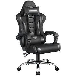 Yaheetech Gaming Chair, Computer Office Chair with Headrest and Massage Lumbar Support, Height Adjustable Ergonomic Chairs with Swivel Seat