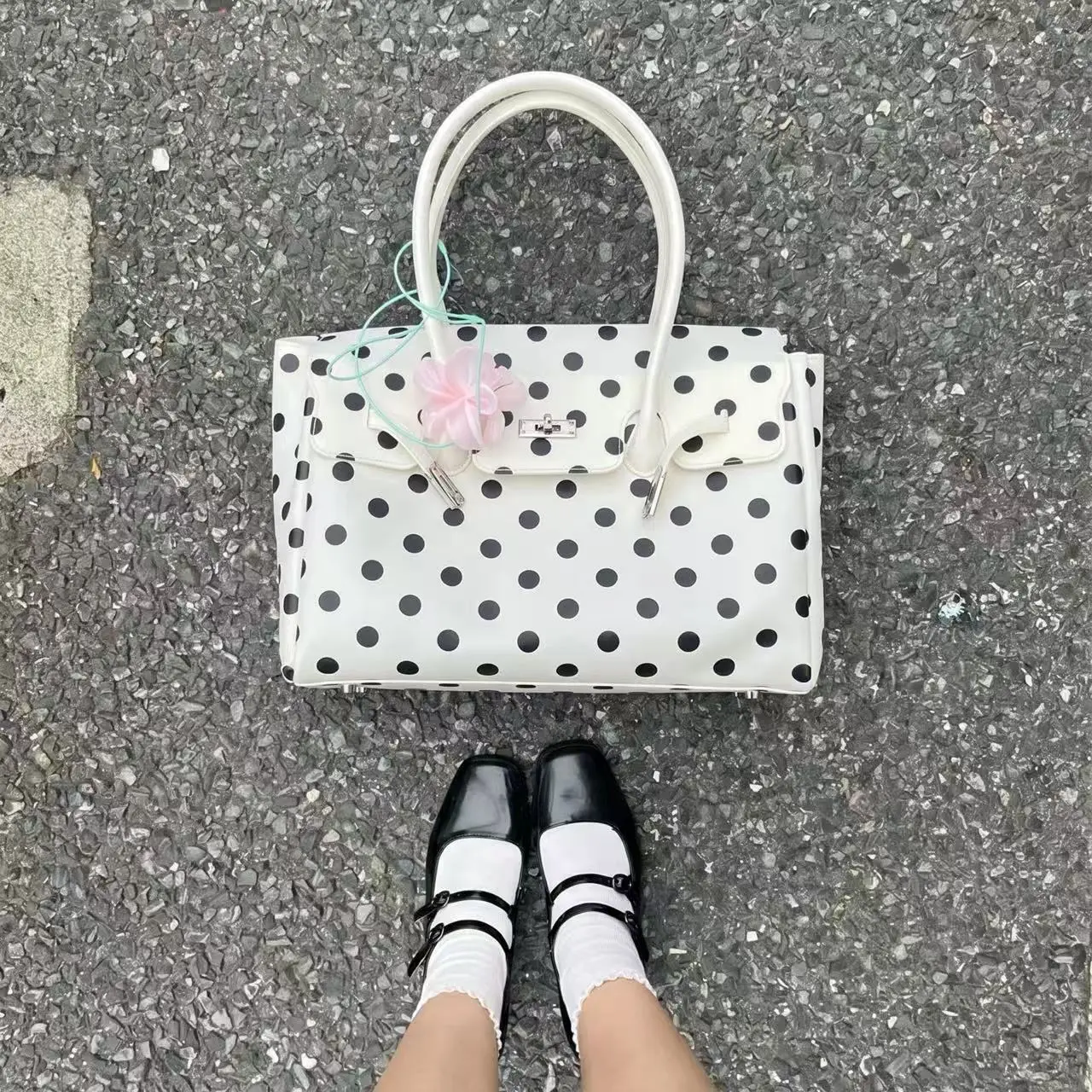 Summer Polka Dots Bag | Y2K Aesthetic Underarm Kelly Bag, Jelly Firkin Retro Commute Tote for Women Women Crossbody Handbag Bow Mini Tote Bag