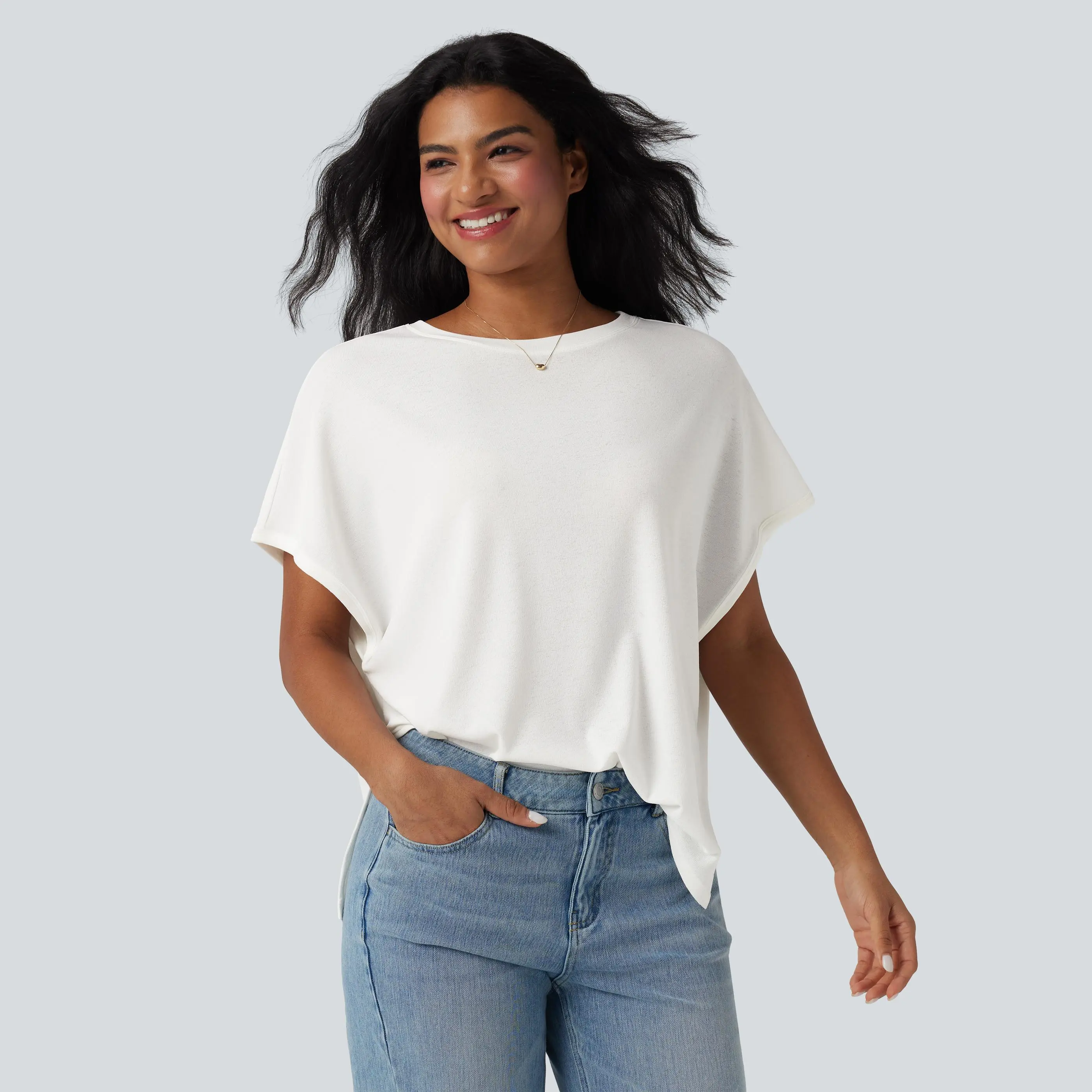 Halara Round Neck Batwing Sleeve Relaxed Casual T-Shirt #BackToSchool