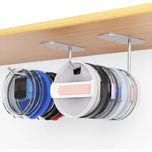2 Pack Tumbler Lid Organizer, Space Saving Cup Lid Organizer for Yeti/Stanley/Simple Modern Tumbler Lids, Self-Adhesive or Drilling Tumbler Lid Hook for Kitchen Organizers and Storage