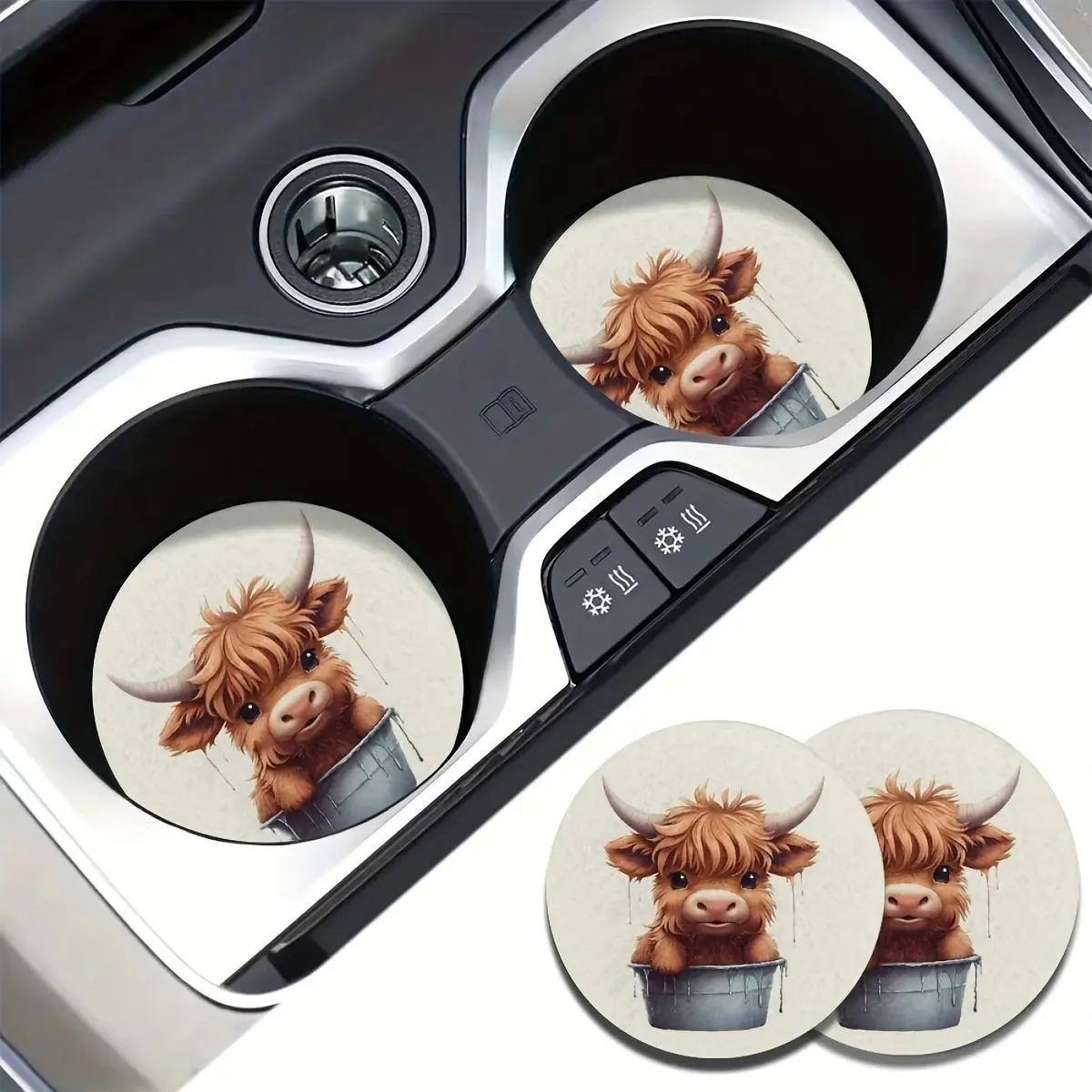 Cute Cartoon Cow Pattern Automotive Car Coaster, Round Water Absorbable Car Cup Holder Coaster, Universal Car Interior Decoration Accessories for Women & Men, Aesthetic Car Accessory, Car Interior Accessory