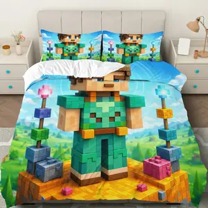 3PCS Duvet Cover Set, 1 Duvet+2 Pillowcases(Without filler), Pixel Character Adventure Gaming Fun Colorful theme, Birthday bedding set, Gamer Gift Decorative Duvet Cover Suitable for decoration bedroom dorm room  apartment.