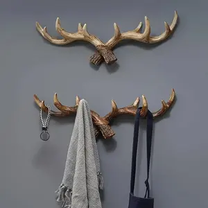 Rustic Resin Deer Antler Wall Hook, Wall Mount Design, Winter Holiday Decoration, Coat & Key Holder, Entryway Wall Art for Home & Retail Displays, Wall Mounted Hook