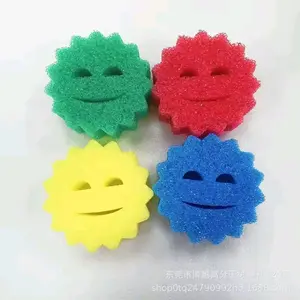 Smiley Face Sponge - 100x40mm, Red, Yellow, Blue, Green, Softens Hot Water & Hardens Cold Water, 3pc Random Color, 100g - Wipes, Toilet