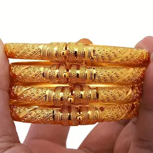 Middle Eastern Luxury 4-Piece Set of Trendy Gold Bracelets for Dubai/Ethiopia Brides – Open-Style Women’s Jewelry