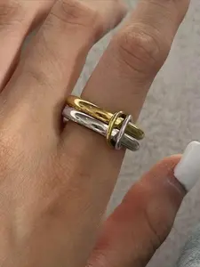 Stainless Steel Interlocking Stackable Ring Set, Simple Trendy Unisex Daily Commute Casual Jewelry, Versatile Fashion Accessory, Stacking Ring Set