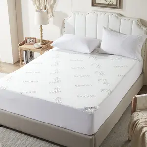 【SummerWins】BEDLORE Cooling Bamboo Textured Fitted Mattress Protector: Ultra-Soft, Breathable & 100% Waterproof Deep Pocket Sheet with Non-Slip Skirt, Noiseless & Washable Cover for a Spa-like Tranquility in Your Master Bedroom or Guest Room.