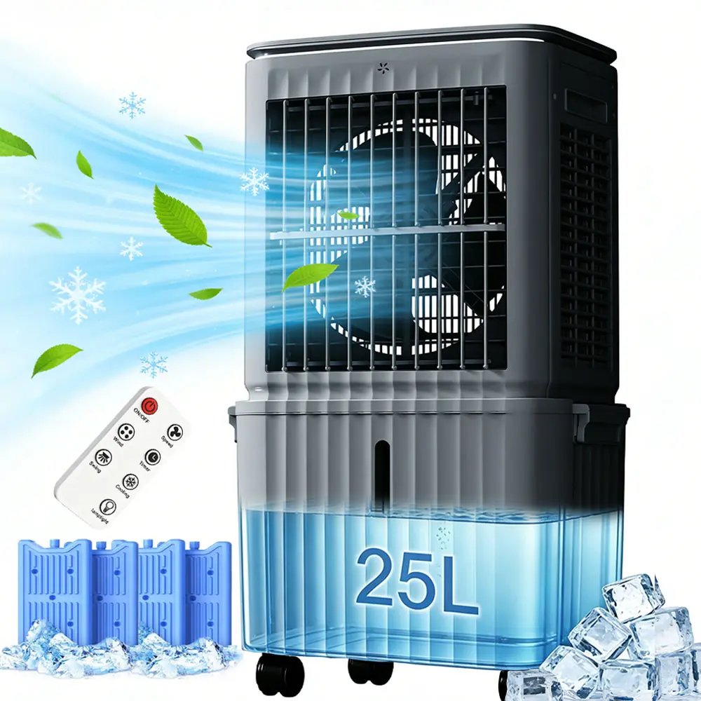 SPZTJK Windowless Room Air Cooler & Evaporative Cooling Fan. 25 Litre Large Capacity Portable Floor Cooler with 3 Speeds, 12H Timer & Remote Control. Energy-Saving Quiet Ice Mist AC Fan for Bedroom, Living Room & Ultimate Summer Family Comfort.