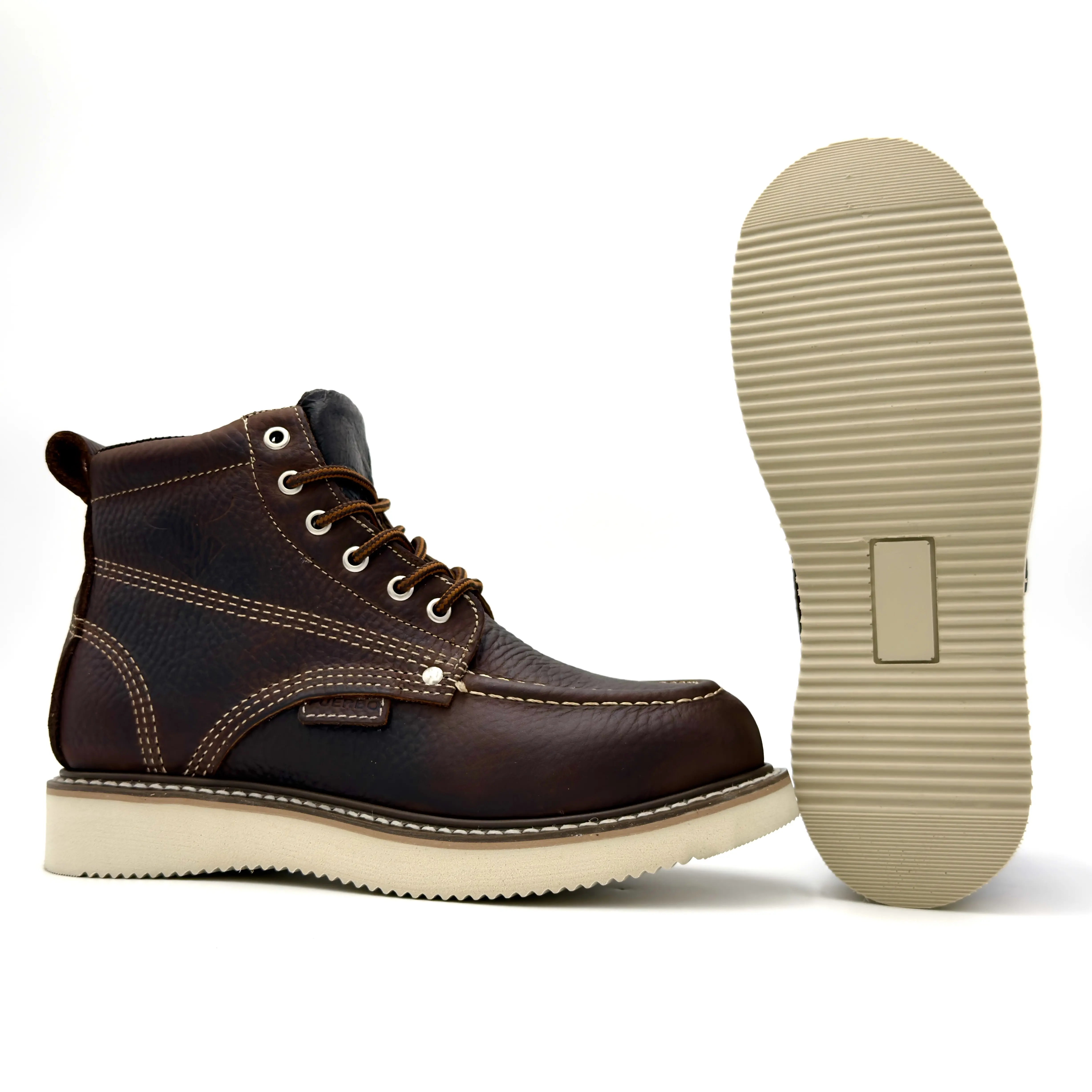 Fuerbo 965 Brown Moc Toe Work Boot 6-Inch – Goodyear Welt, Lightweight PU Sole, Slip/Oil Resistant, Full Grain Leather, Resoleable, (Composite Toe Available)