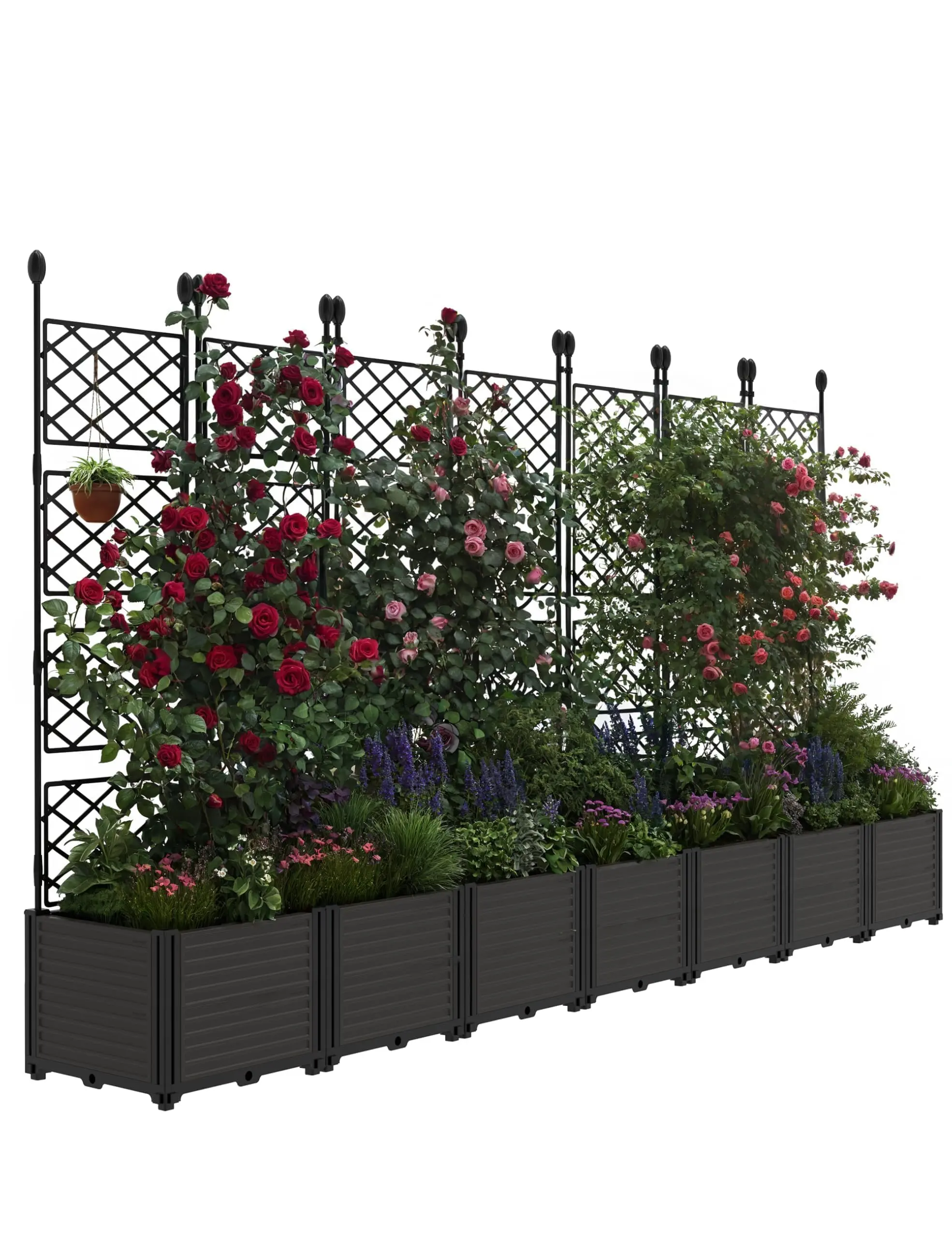 GAOMON 7 PCS Plastic Raised Garden Bed with Trellis - Vertical Outdoor Planter Box for Climbing Plants, Vegetables & Flowers - Balcony Privacy Screen