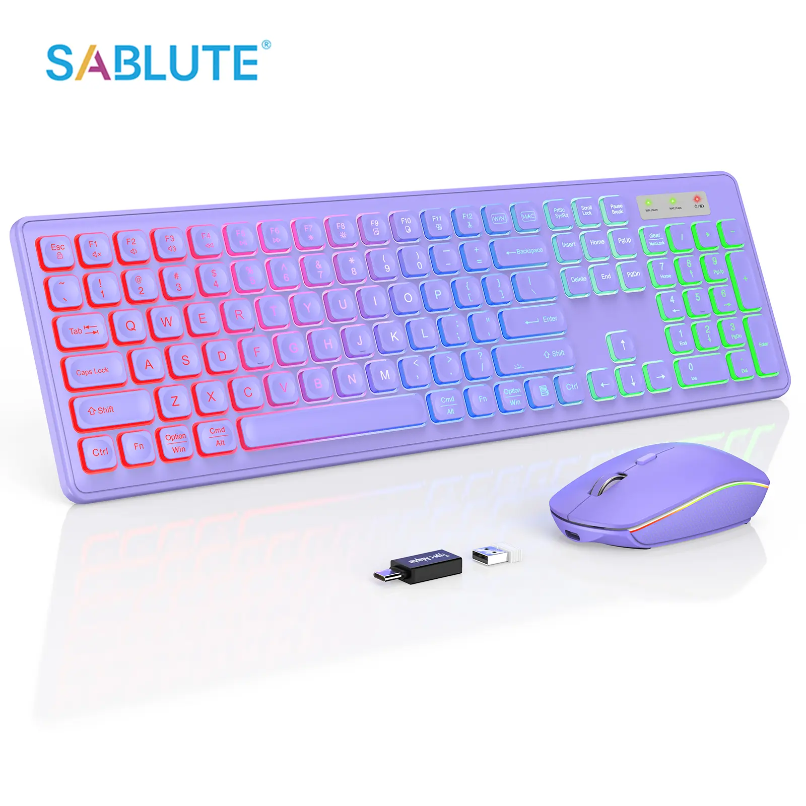 SABLUTE KL1 RGB Keyboard Wireless Keyboard and Mouse Combo, RGB Backlit, Rechargeable & Light Up Letters, Full-Size, Ergonomic Tilt Angle,2.4GHz Quiet Keyboard Mouse for Mac, Windows, Laptop, PC,