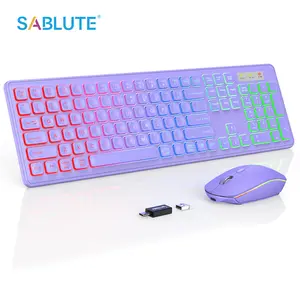 SABLUTE KL1 RGB Keyboard Wireless Keyboard and Mouse Combo, RGB Backlit, Rechargeable & Light Up Letters, Full-Size, Ergonomic Tilt Angle,2.4GHz Quiet Keyboard Mouse for Mac, Windows, Laptop, PC,