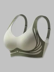 Women's Seamless Print Bra, Elegant Powerful Push-Up Wireless Bra, Anti-Sagging Bra for Large Breasts, Back Button for Comfort, 3/1pcs Set