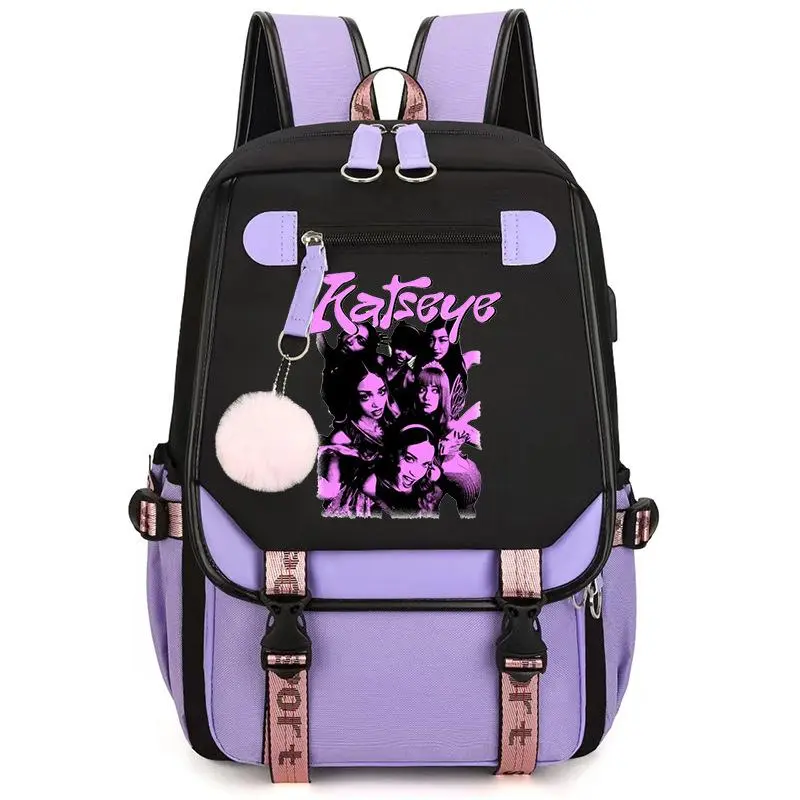Katseye K-pop Girl Group Printed School Backpack for Primary & Middle School Students, Daily Casual Rucksack