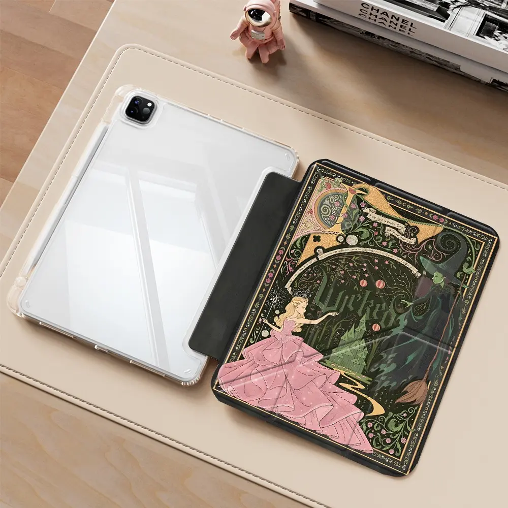 Fairy & Witch iPad protective case cover, Protective tablet cover, transparent acrylic Y folding stand suitable for all models of iPad including 7.9/8.3/10.2/10.5/10.9/11/12.9 inch, with all-round protection against scratches and impacts, great gift