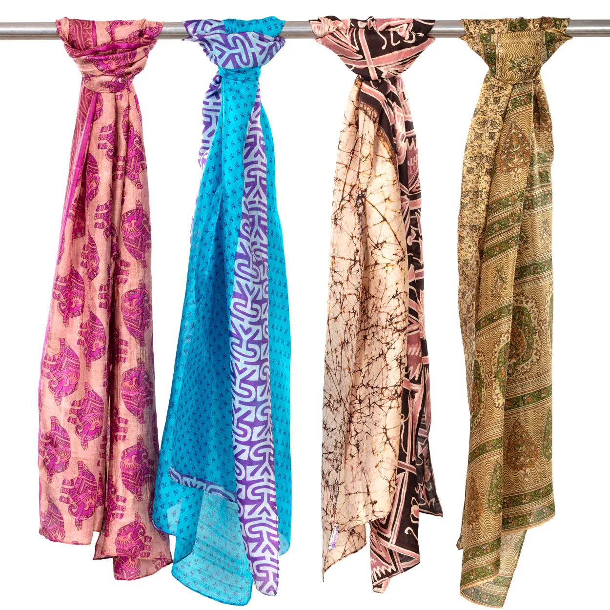 Up-Cycled Silk Sari Scarves : Assorted Colors & No Tassels