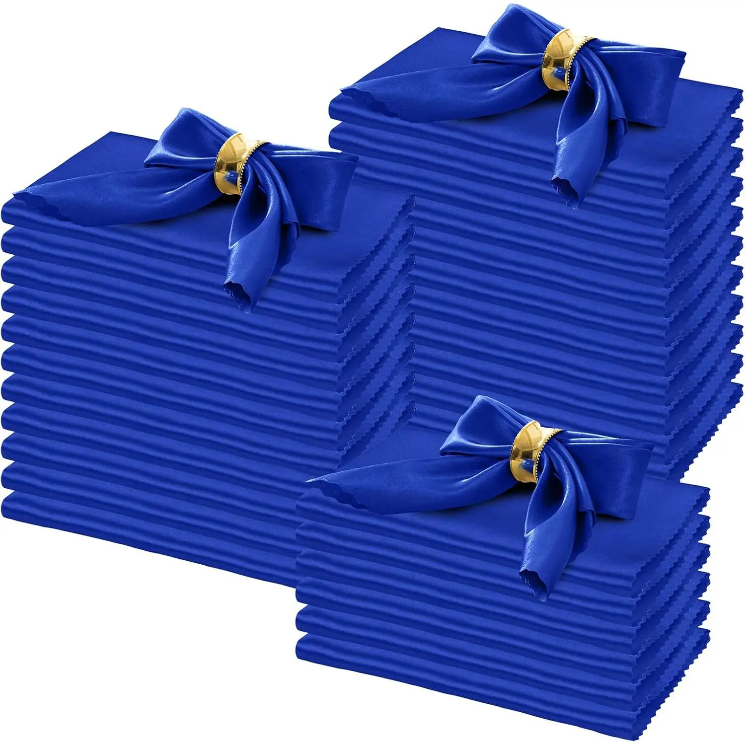 100 Pack Satin Napkins 17" x 17" Square Dinner Napkins with Floral Edges, Soft Cloth Napkins for Parties, Weddings, Events, Royal Blue