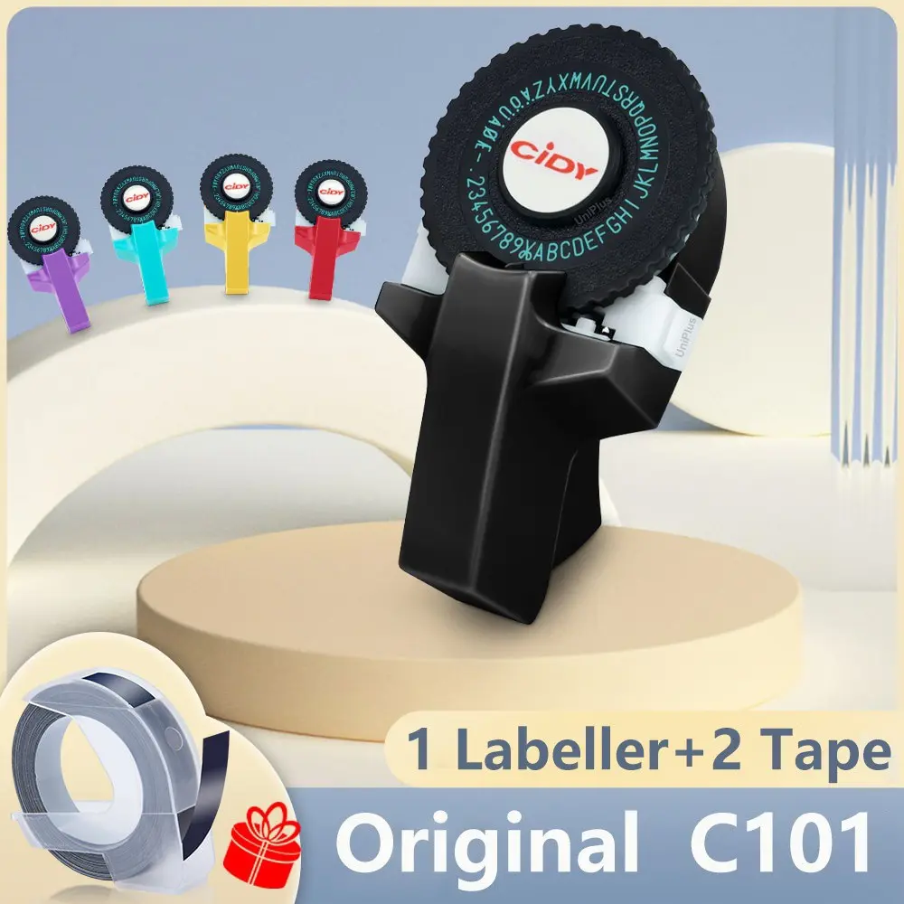 2026 New Small C101 Label Maker Machine, Labeler, 3D Embossed Label Writer, Replaces Motex E101, Free 2 Rolls 9mm*3m Tape, Office & DIY Use, No Battery Included