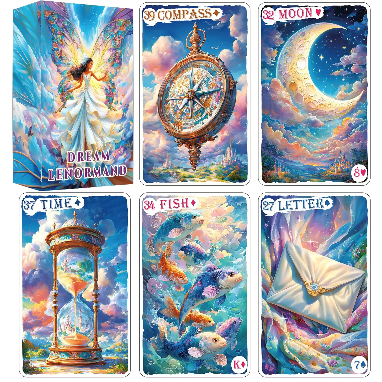 Dreamy Lenormand Oracle Cards for Beginners, 42 Card Expanded Lenormand Deck with Dreamlike Luminous Artwork, Includes 4 Bonus Cards and Digital Guidebook, Fortune Telling Cards for Daily Guidance, Spiritual Readings and Collectors, Cards Games Deck